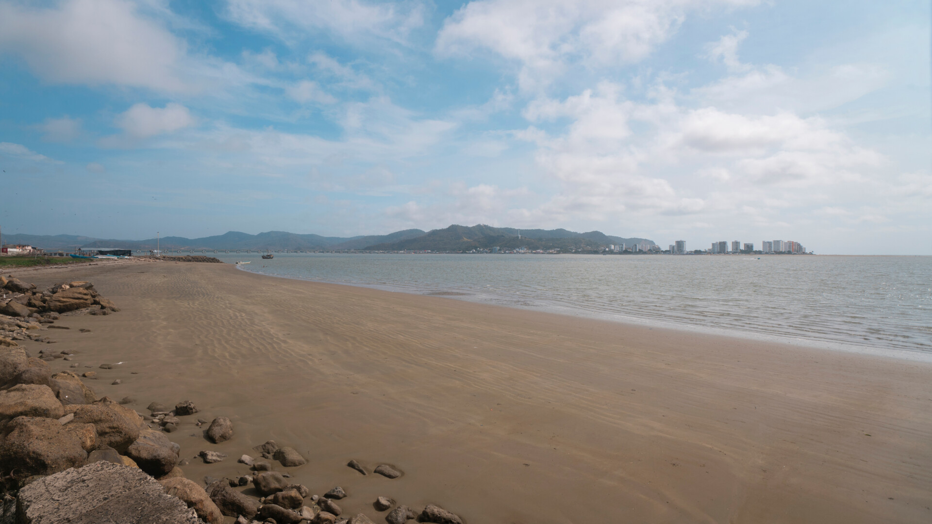 Panoramic view of the city of Bahia de Caraquez seen from San Vicente beach during a sunny day