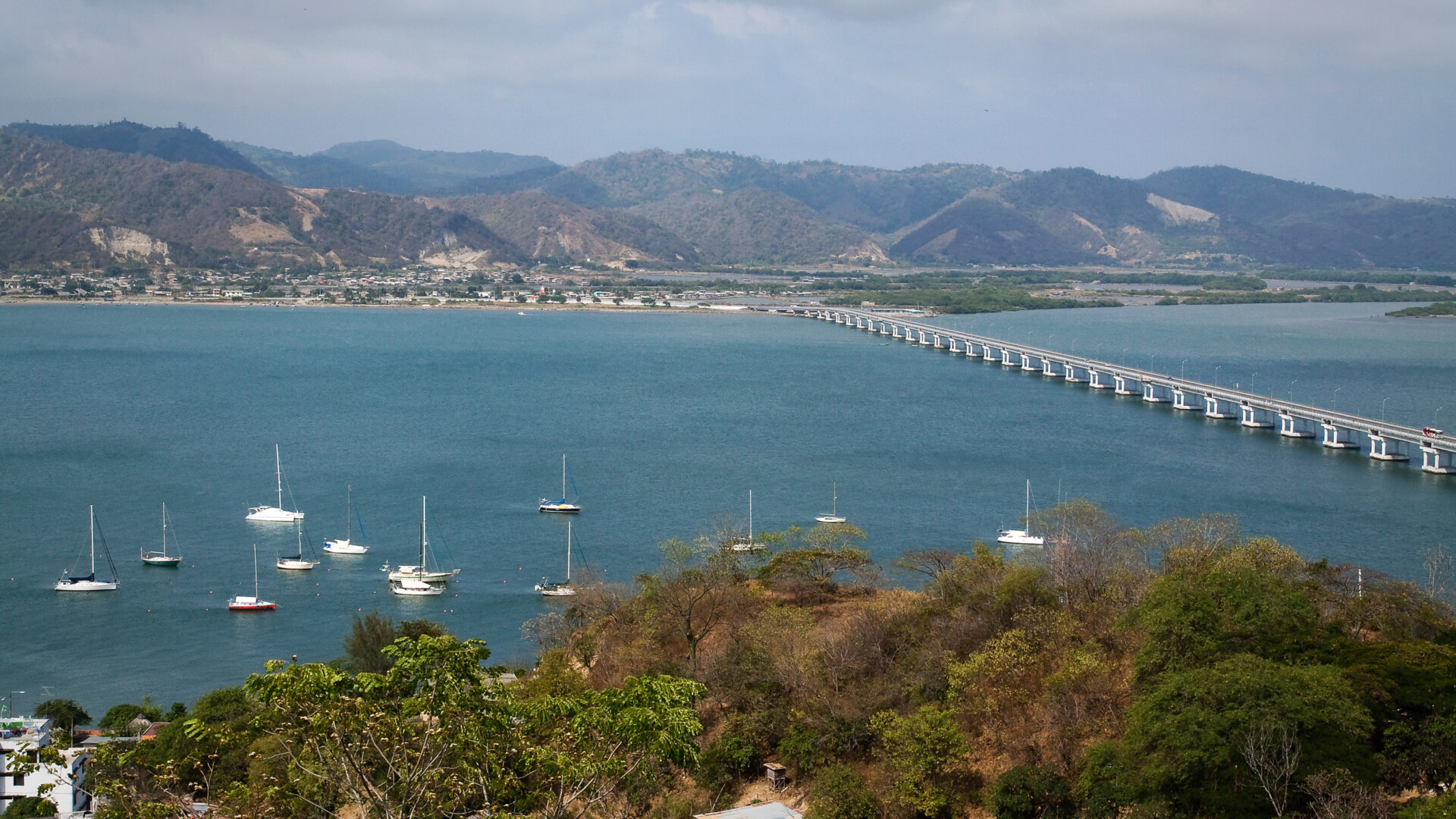 Beautiful landscape of the bridge that connects San Vicente with Bahia de Caraquez, Manabi, Ecuador